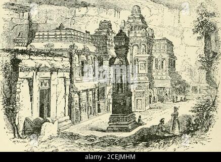 . The story of architecture: an outline of the styles in all countries. Fig. iS.—Temple at Tiruvalur. from the essay of Ram Raz, the Hindu archaeologist)appears in Fig. 18. Before leaving the Dravidian style the rock-cuttemples claim attention. At Mahavellipore stands a collection of buildingswhich hold a sort of artistic transitional relation be-tween the Buddhist rock-cut sanctuaries and the Dra-vidian fanes. These are monolithic temples in whichan entire edifice is hewn out of a granite mountain 5 50 INDIA, INDO-CHINA, AND JA VA. and left standing- isolated. Each building is hollowedout wit Stock Photo