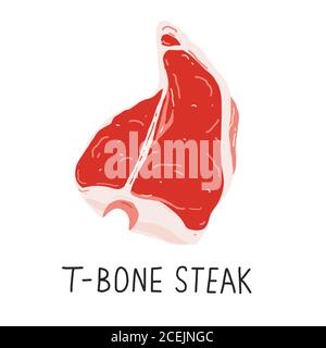 T-bone or porterhouse steak, raw meat, beef cut, isolated realistic vector illustration, good as icon or cafe, restaurant or butcher shop. Stock Vector