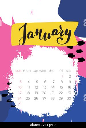 Modern template with January 2021. Vector template. Flat simple design Stock Vector