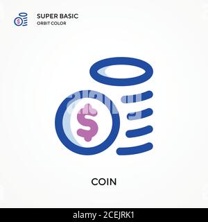 Coin super basic orbit color vector icon. Illustration symbol design template for web mobile UI element. Perfect color modern pictogram on editable st Stock Vector