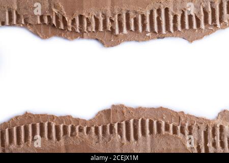 Ripped Brown Box Cardboard Boarder Background Cut Out. Stock Photo