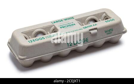 Carton of Large Eggs Isolated on White. Stock Photo