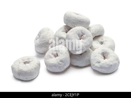 Pile of Powdered Donuts Isolated on White. Stock Photo