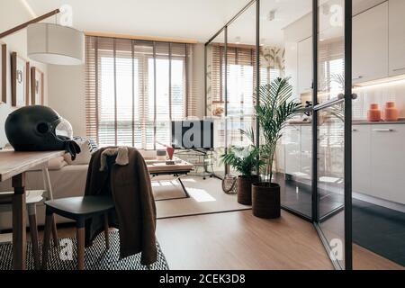 Various furniture decorating room of small modern apartment Stock Photo