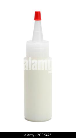 Small Round Glue Bottle Isolated on White. Stock Photo
