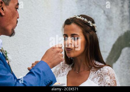 Reims France August 29, 2020 View of unidentified couple participating in a republican wedding according to the French tradition Stock Photo