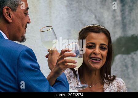 Reims France August 29, 2020 View of unidentified couple participating in a republican wedding according to the French tradition Stock Photo