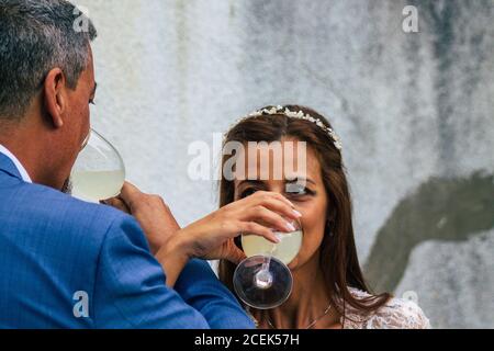 Reims France August 29, 2020 View of unidentified couple participating in a republican wedding according to the French tradition Stock Photo