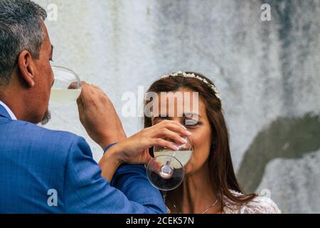 Reims France August 29, 2020 View of unidentified couple participating in a republican wedding according to the French tradition Stock Photo