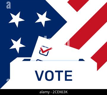US elections. Election day. Ballot paper. Political election campaign. Ballot box with national flag on background Stock Vector