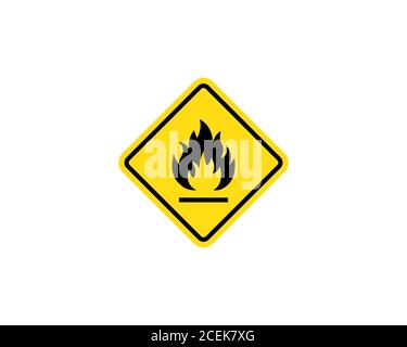Flammable materials warning sign. Fire warning sign in yellow triangle. Inflammable substances icon. Vector on isolated white background. EPS 10 Stock Vector