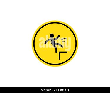 Caution, possible fall from height. Attention is dangerous. Warning sign. Security measures. Yellow round with a black image. Vector on isolated white Stock Vector