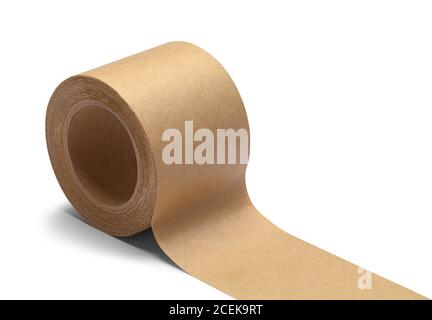 Roll of Brown Packing Tape Isolated on White. Stock Photo