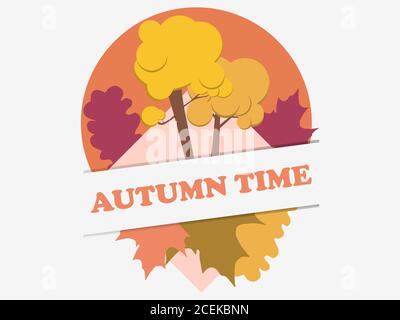 Autumn time. Banner with yellowed falling leaves and trees paper cut style. Isolated on white background. Design a template for invitations, leaflets Stock Vector