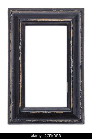 Old Worn Black Picture Frame Isolated on White. Stock Photo
