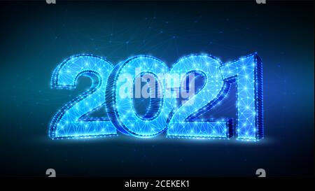 2021 Numbers. Happy New Year 2021 banner design. Geometric low poly 2021 new year greeting card. 3D polygonal vector illustration. Stock Vector