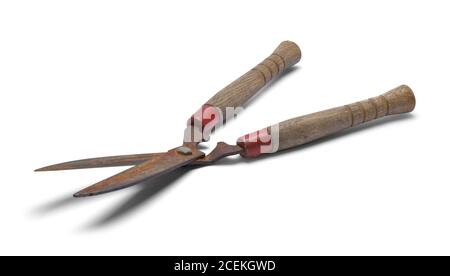Rusty Old Hedge Trimmers Isolated on White Background. Stock Photo