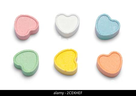 Colorful Valentines Candy Hearts Isolated on White. Stock Photo