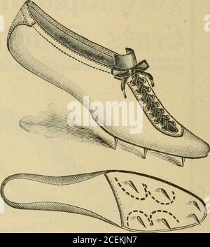 . Spalding's official athletic almanac. Finest Calfskin Run-ning Shoe; lightweight, hand-made,six spikes. 10. Pair, $4.00 Handsomely illustrated catalogue mailed free to any addi A. C. SPALDING & BROS. New York Chicago Philadelphia San Francisco Boston Baltimore Buffalo Kansas City St. Louis Minneapolis Denver Montreal,Can. London, England 5paldings Running Shoes Arthur F. Duffey Holder of the worlds record,9 3-5s. for 100 yards, wearsSpalding Shoes in all his races. M. W. Long Holder of the worlds 440 yardsrecord; the American, Englishand International champion,wears Spalding Shoes in all his Stock Photo