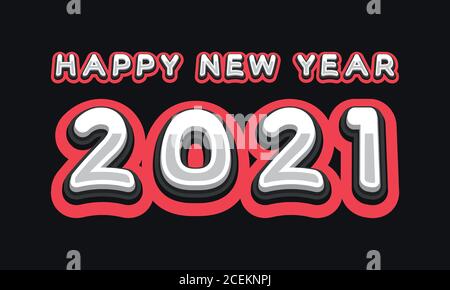 Vector Happy New Year 2021 cute greeting card for Children. Funny Alphabet Letters, Numbers, Symbols. Multicolored Font contains Graphic Style Stock Vector