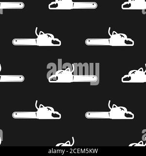 seamless chainsaw pattern white on black background. Vector image Stock Vector