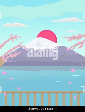Illustration vector design of nature and landscape of fuji mountain Stock Vector
