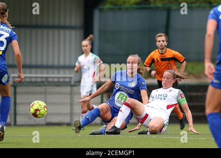 Heverlee, Belgium. 30th Aug, 2020. Gent's Lobke Loonen (17) (L) and OHL's Lenie Onzia (8) (R) battle for the ball during a female soccer game between Oud Heverlee Leuven and AA Gent Ladies on the first matchday of the 2020 - 2021 season of Belgian Women's SuperLeague, sunday 30 of August 2020 in Heverlee, Belgium . PHOTO SPORTPIX.BE | SPP | SEVIL OKTEM Sevil Oktem | Sportpix.be | SPP Credit: SPP Sport Press Photo. /Alamy Live News Stock Photo