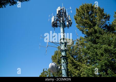 Cell phone antenna tower on top of Signal Mountain in Grand Teton National Park Stock Photo