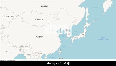 Northeast Asia Countries Map. Editable Continental Map of Country. Stock Vector