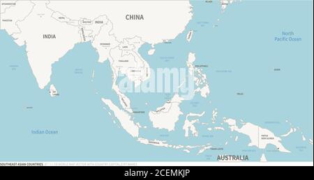 South Asia Countries Map. Editable Continental Map of Country. Stock Vector