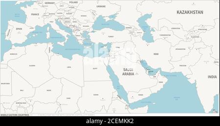 Middle East Countries Map. Editable Continental Map of Country. Stock Vector