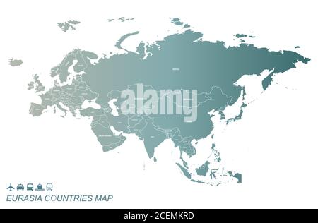 Eurasia Countries Map. Detail Map Vector with National Capital Plots Stock Vector