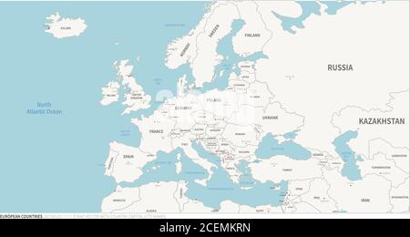 European Countries Map. Editable Continental Map of Country. Stock Vector