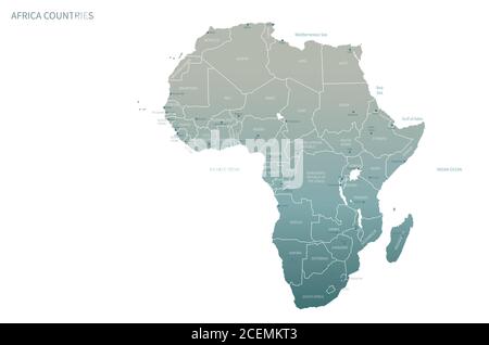 African Countries Map. Detail Map Vector with National Capital Plots Stock Vector