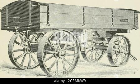 . Machinery for metalliferous mines : a practical treatise for mining engineers, metallurgists and managers of mines. kshire iron plates, and the boiler itself is tested by hydraulic pressureto 250 lb. per square inch. TRANSPORT BY TRACTION ENGINES. 549 Up to within recent years it was the universal practice to mount theprincipal working parts of these engines on cast or wrought iron bracketsbolted to the boiler, and the strain thrown on the boiler by the unequalworking of the crankshaft, countershaft, and driving axle always mani-fested itself sooner or later in leakage at the numerous bolt h Stock Photo