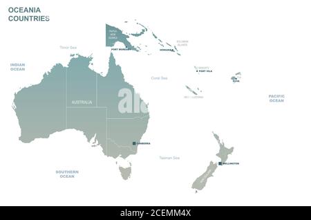 South Pacific Countries Map. Detail Map Vector with National Capital Plots Stock Vector