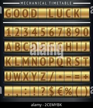 Set of letters on a mechanical timetable Stock Vector