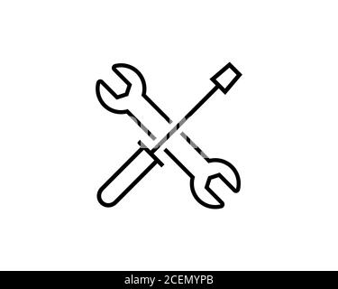 Wrench and screwdriver line icon. Settings sign. Tool. Vector on isolated white background. EPS 10. Stock Vector