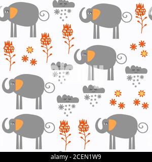 Elephants seamless pattern. Pattern located in swatch menu, vector image design Stock Vector