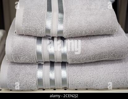Set of three different size terry towels Stock Photo