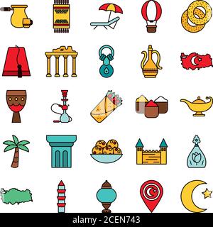 turkish icon set over white background, line style, vector illustration ...