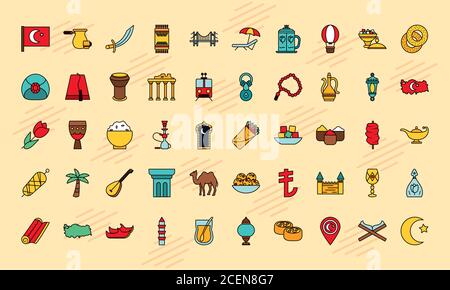 turkish icon set over white background, line style, vector illustration ...