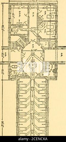 . The principles of ventilation and heating and their practical application. Figure 6i.—SECOND STOfeVPLAN OF ONE MEDI-CAL PAVILION OF THECOOK COUNTY HOSPI-TAL, IN CHICAGO, ILL. C. 5.—Clothes Shoot./.—Veranda.F. A. jr.—Foul-Air Shaft./. /r.—Private Ward.K ;/.—Ventilating Shaft.A, ii.—Nurses Room.Z&gt;. Ti.—-Dining-Room.IV. A.—Ward Kitchen. VENTILATION AND HEATING, 193. -■4 &gt; Stock Photo