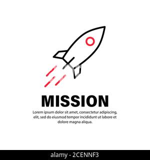 Rocket line icon. Mission sign of business company management . Aim concept. Business start up single. Vector on isolated white background. EPS 10 Stock Vector