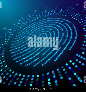 Big data fingerprint visualization. Processing information for personal identification. Fingerprint consisting of particles. Vector Stock Vector