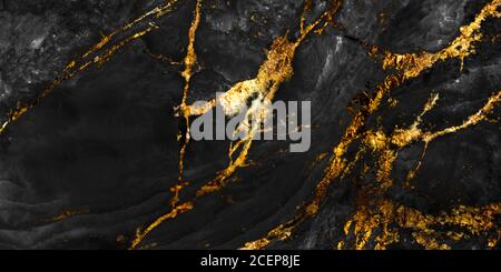marble texture background with high resolution, black marble with golden veins, Black marble natural pattern for background, exotic abstract limestone Stock Photo