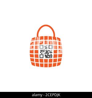 Shopping bag icon symbol for your best business symbol with barcode. Fast Shopping bag icon in trendy design style. Vector illustration EPS.8 EPS.10 Stock Vector