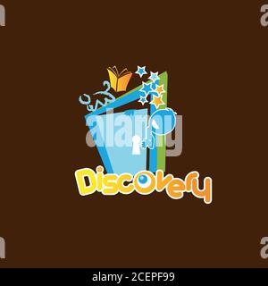 Discovery letter symbol in cartoon style for element design. Flat design letter of discovery symbol. Vector illustration EPS.8 EPS.10 Stock Vector