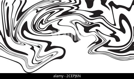 Vector abstract background black stripes zebra print effect on white. Fluid art design Stock Vector