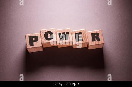 Power Word Written on Wooden Cubes Stock Photo